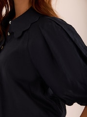 Mint Velvet Navy Blue Puff Sleeve Shirt - Image 5 of 7