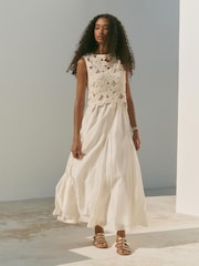 Mint Velvet Cream Cotton Blend Crochet Maxi Dress - Image 1 of 8