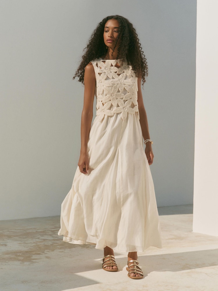 Mint Velvet Cream Cotton Blend Crochet Maxi Dress - Image 1 of 8