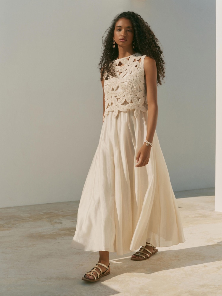 Mint Velvet Cream Cotton Blend Crochet Maxi Dress - Image 2 of 8