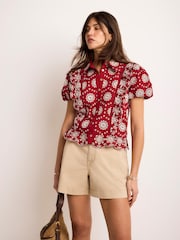 Mint Velvet Red Cotton Broderie Detail Shirt - Image 1 of 8