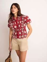 Mint Velvet Red Cotton Broderie Detail Shirt - Image 2 of 8