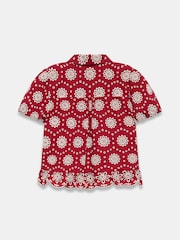 Mint Velvet Red Cotton Broderie Detail Shirt - Image 8 of 8