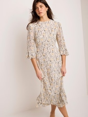 Mint Velvet Black Floral Print Midi Dress - Image 3 of 8