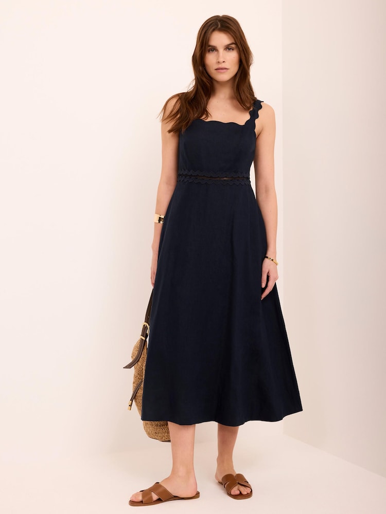 Mint Velvet Navy Blue Linen Midi Dress - Image 1 of 8