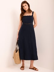 Mint Velvet Navy Blue Linen Midi Dress - Image 2 of 8
