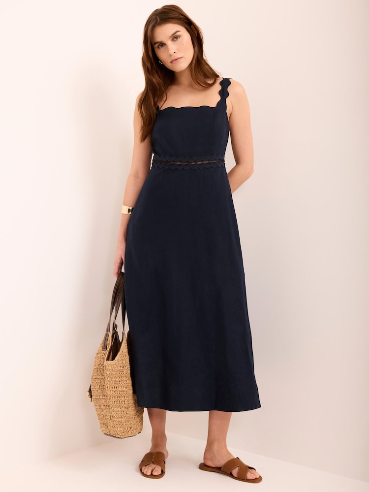 Mint Velvet Navy Blue Linen Midi Dress - Image 2 of 8