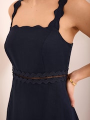 Mint Velvet Navy Blue Linen Midi Dress - Image 3 of 8