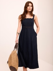 Mint Velvet Navy Blue Linen Midi Dress - Image 4 of 8