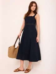 Mint Velvet Navy Blue Linen Midi Dress - Image 6 of 8