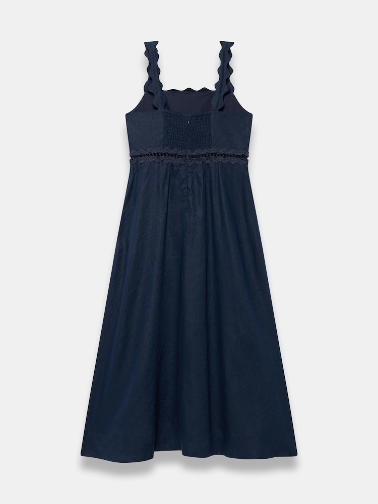 Mint Velvet Navy Blue Linen Midi Dress - Image 8 of 8