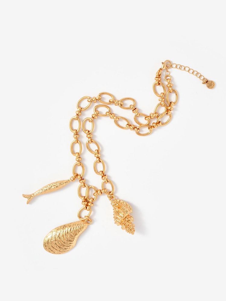 Gold - Mint Velvet Shell Statement Charm Necklace - Bild 2 von 3