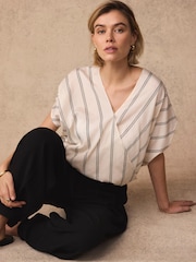 Mint Velvet Natural Pinstriped Wrap Blouse - Image 1 of 8