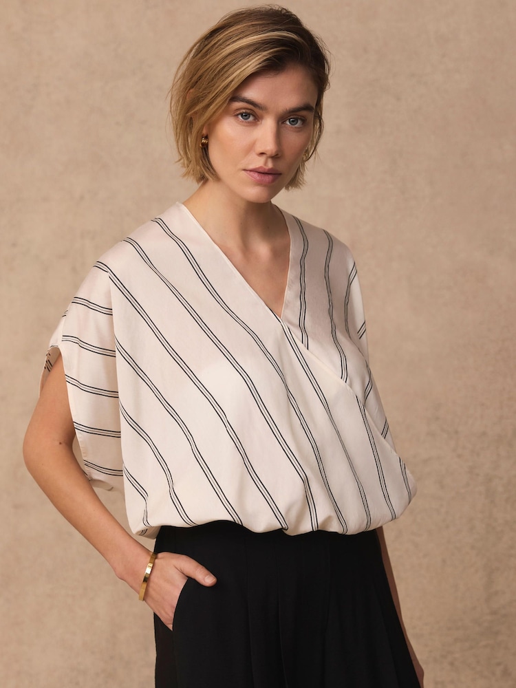 Mint Velvet Natural Pinstriped Wrap Blouse - Image 2 of 8