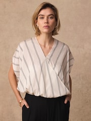 Mint Velvet Natural Pinstriped Wrap Blouse - Image 5 of 8