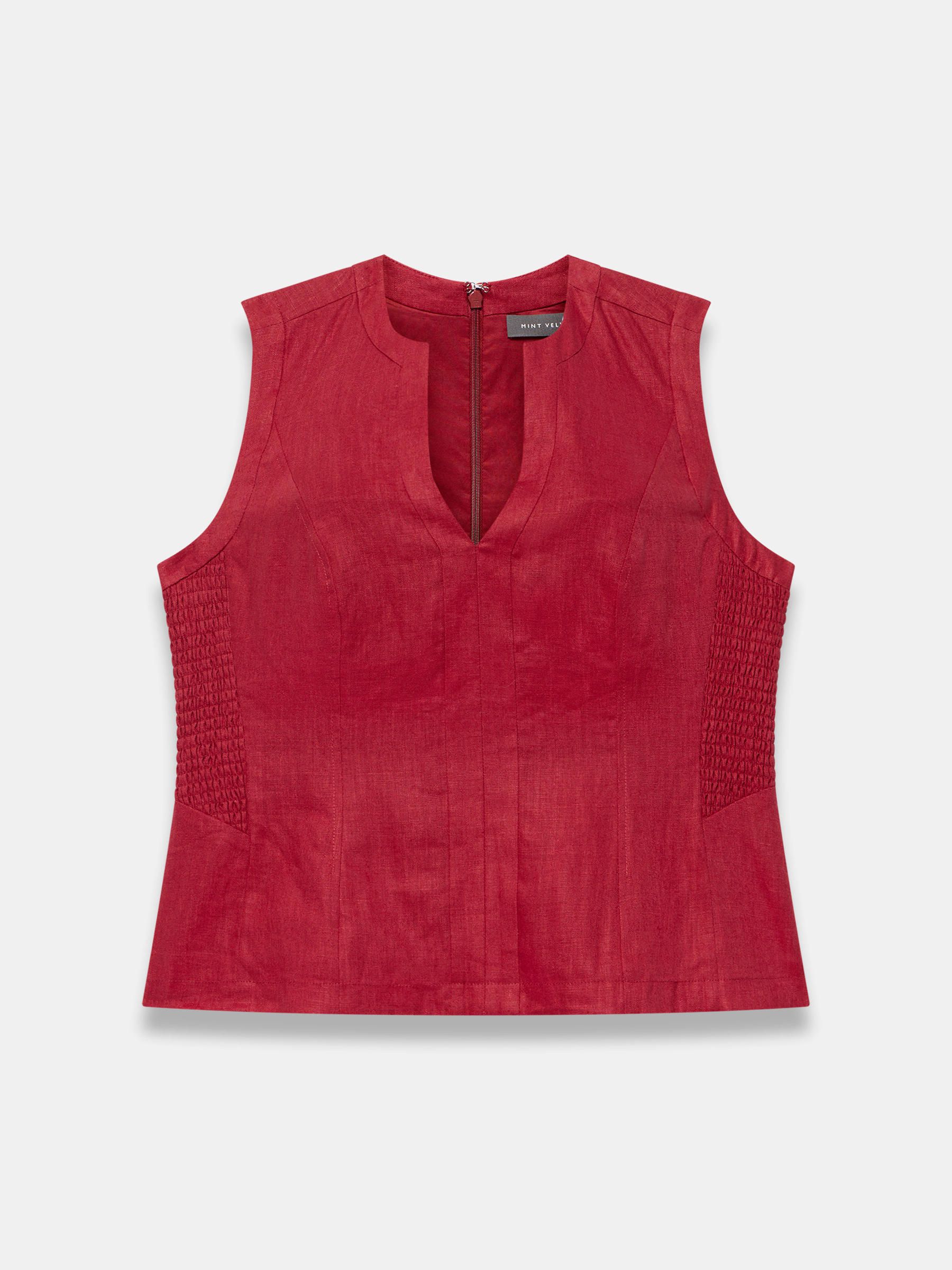 Buy Mint Velvet Red Linen Shirred Top from Next Romania