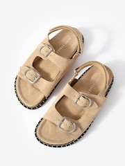 Mint Velvet Neutral Suede Aria Double Buckle Sandals - Image 4 of 5