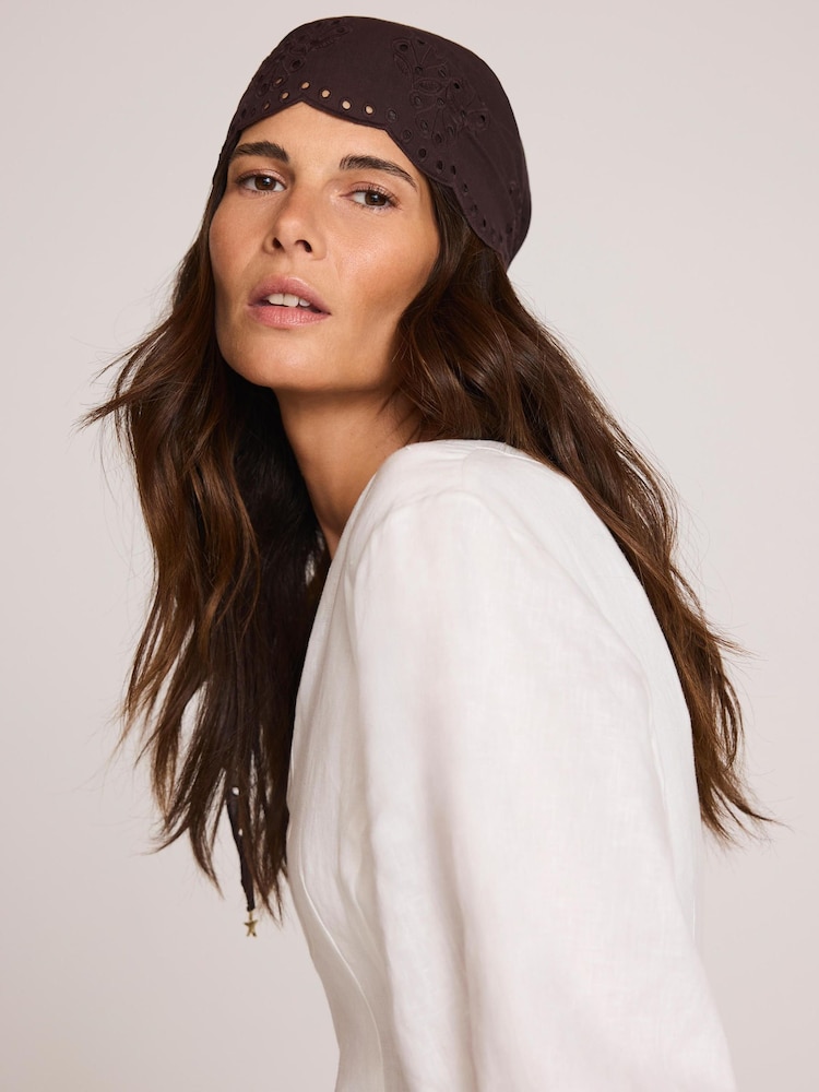 Mint Velvet Brown Cotton Broderie Charm Scarf - Image 1 of 6