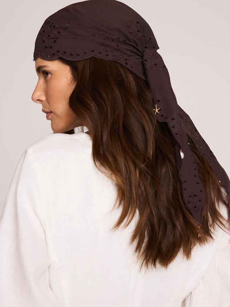 Mint Velvet Brown Cotton Broderie Charm Scarf - Image 2 of 6