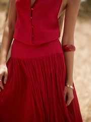 Mint Velvet Red Waist Crinkle Midi Skirt - Image 5 of 7