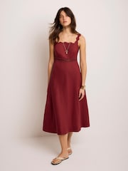 Mint Velvet Red Linen Midi Dress - Image 1 of 8