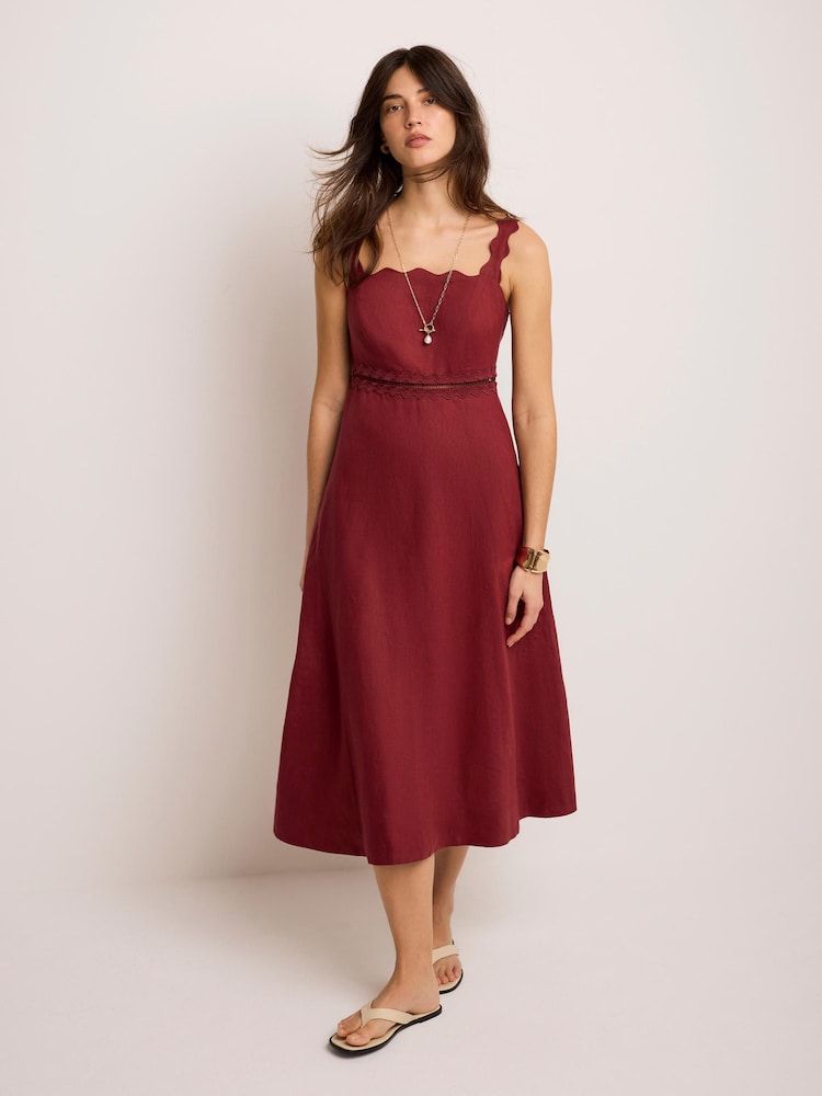 Mint Velvet Red Linen Midi Dress - Image 1 of 8