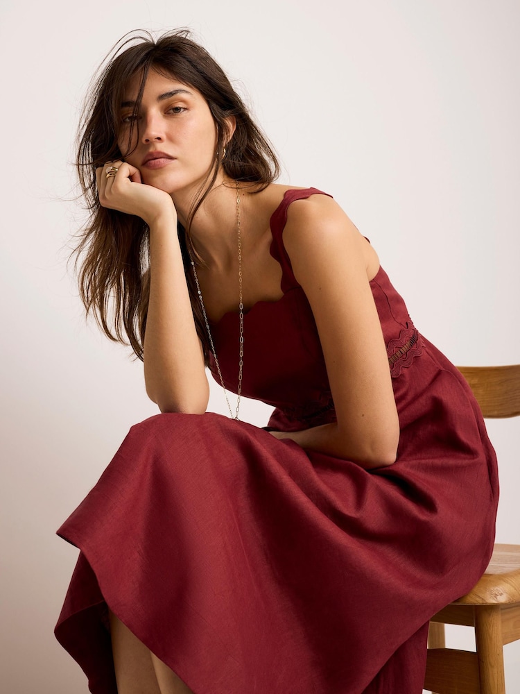 Mint Velvet Red Linen Midi Dress - Image 2 of 8