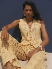 Mint Velvet Yellow Cotton Blend Crochet Knit Top - Image 1 of 8