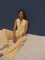Mint Velvet Yellow Cotton Blend Crochet Knit Top - Image 2 of 8