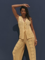 Mint Velvet Yellow Cotton Blend Crochet Knit Top - Image 3 of 8
