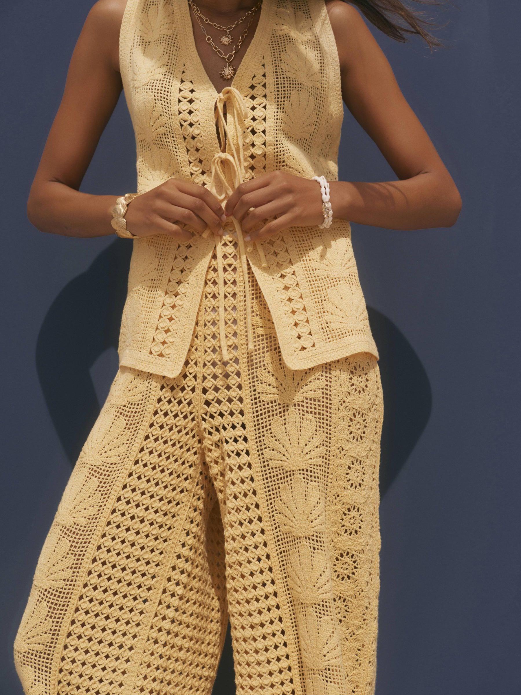 Buy Mint Velvet Yellow Cotton Blend Crochet Knit Top from the Next