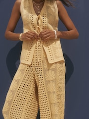 Mint Velvet Yellow Cotton Blend Crochet Knit Top - Image 4 of 8