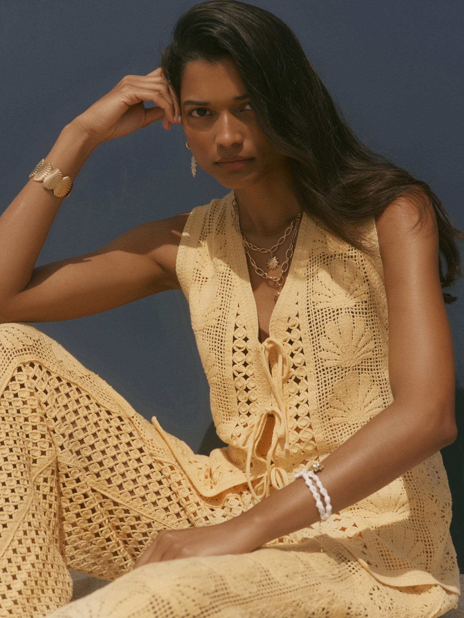 Buy Mint Velvet Yellow Cotton Blend Crochet Knit Top from Next USA