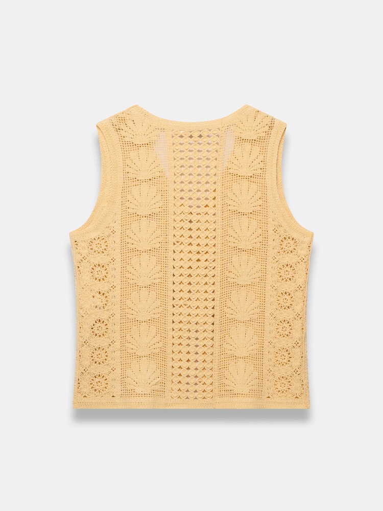 Mint Velvet Yellow Cotton Blend Crochet Knit Top - Image 8 of 8