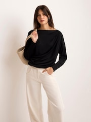 Mint Velvet Black Metallic Ruched Long Sleeve Top - Image 2 of 8