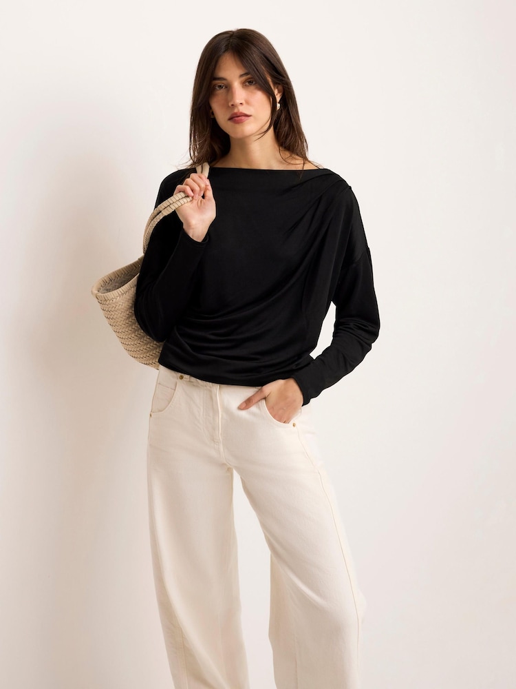 Mint Velvet Black Metallic Ruched Long Sleeve Top - Image 2 of 8 Mint Velvet Black Metallic Ruched Long Sleeve Top - Image 2 of 8