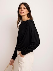 Mint Velvet Black Metallic Ruched Long Sleeve Top - Image 4 of 8