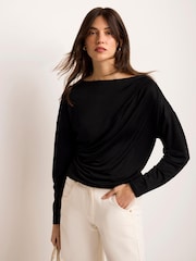 Mint Velvet Black Metallic Ruched Long Sleeve Top - Image 6 of 8