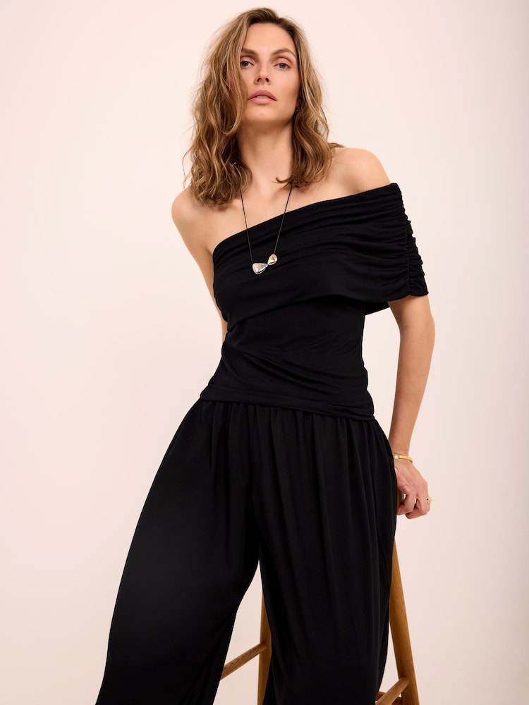 Mint Velvet Black One Shoulder Draped Top - Image 1 of 7