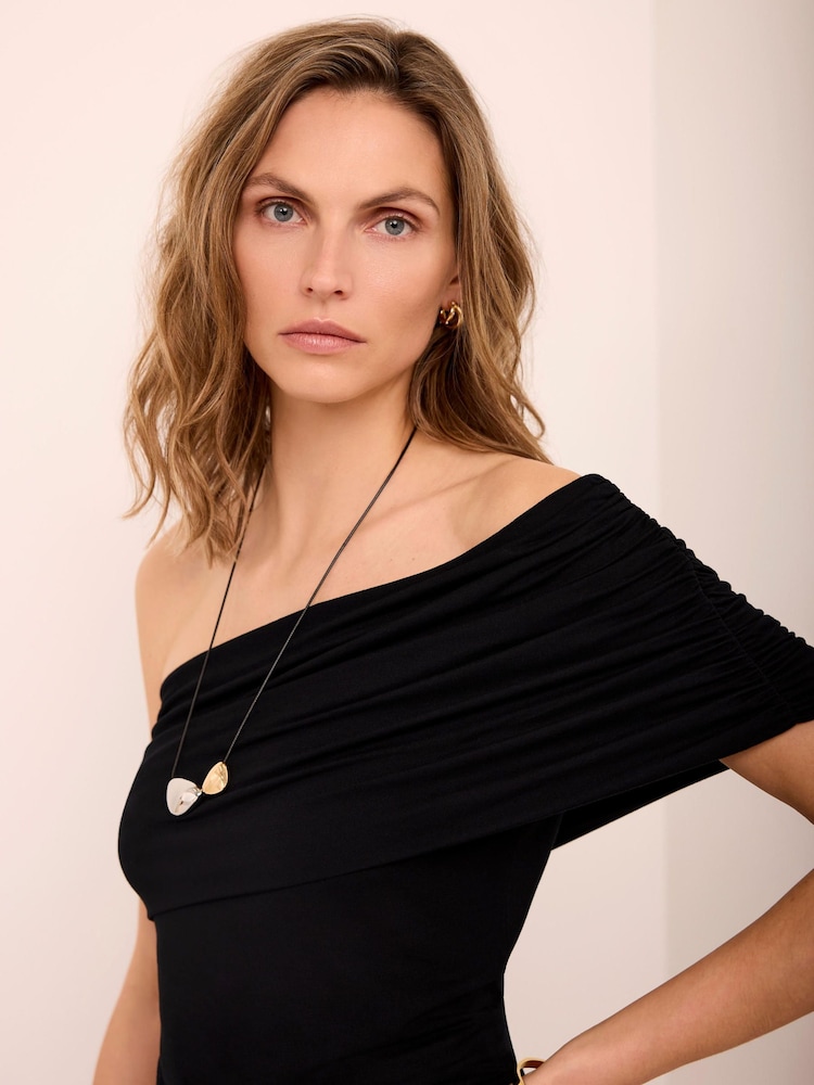 Mint Velvet Black One Shoulder Draped Top - Image 2 of 7