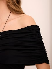 Mint Velvet Black One Shoulder Draped Top - Image 4 of 7