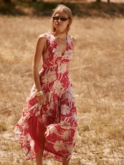 Mint Velvet Red Floral Print Maxi Dress - Image 4 of 8