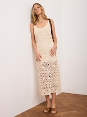Mint Velvet Natural Cotton Crochet Midi Dress - Image 4 of 8
