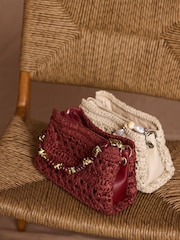 Mint Velvet Red Sara Paper Crochet Style Cross-Body Bag with Beaded Charm Handle - Image 1 of 5