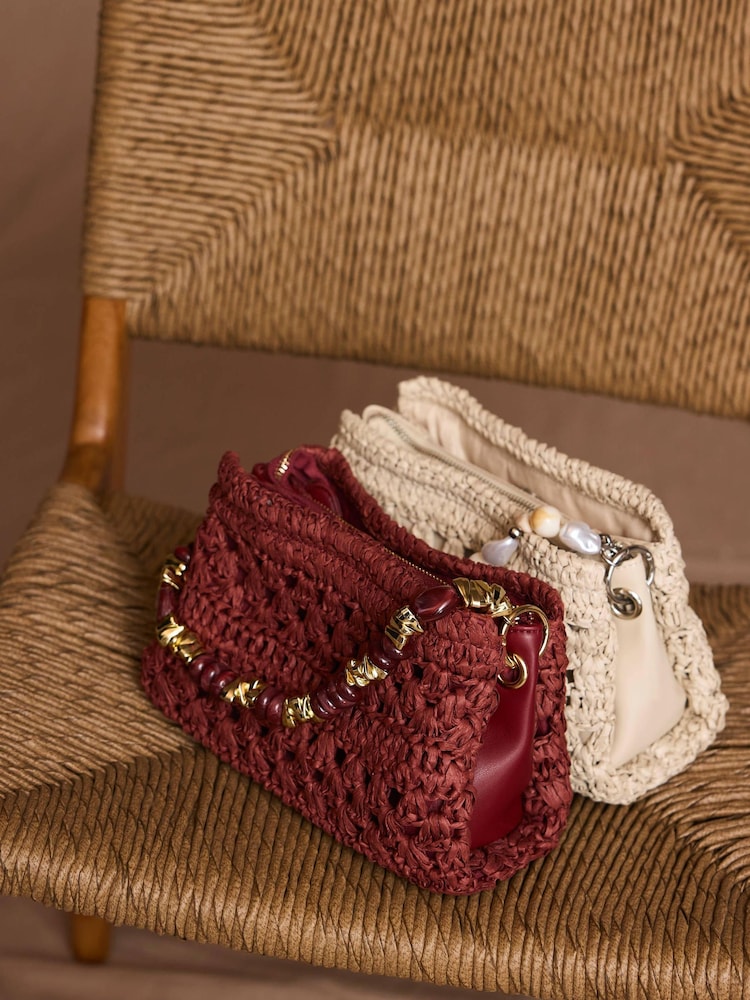 Mint Velvet Red Sara Paper Crochet Style Cross-Body Bag with Beaded Charm Handle - Image 1 of 5