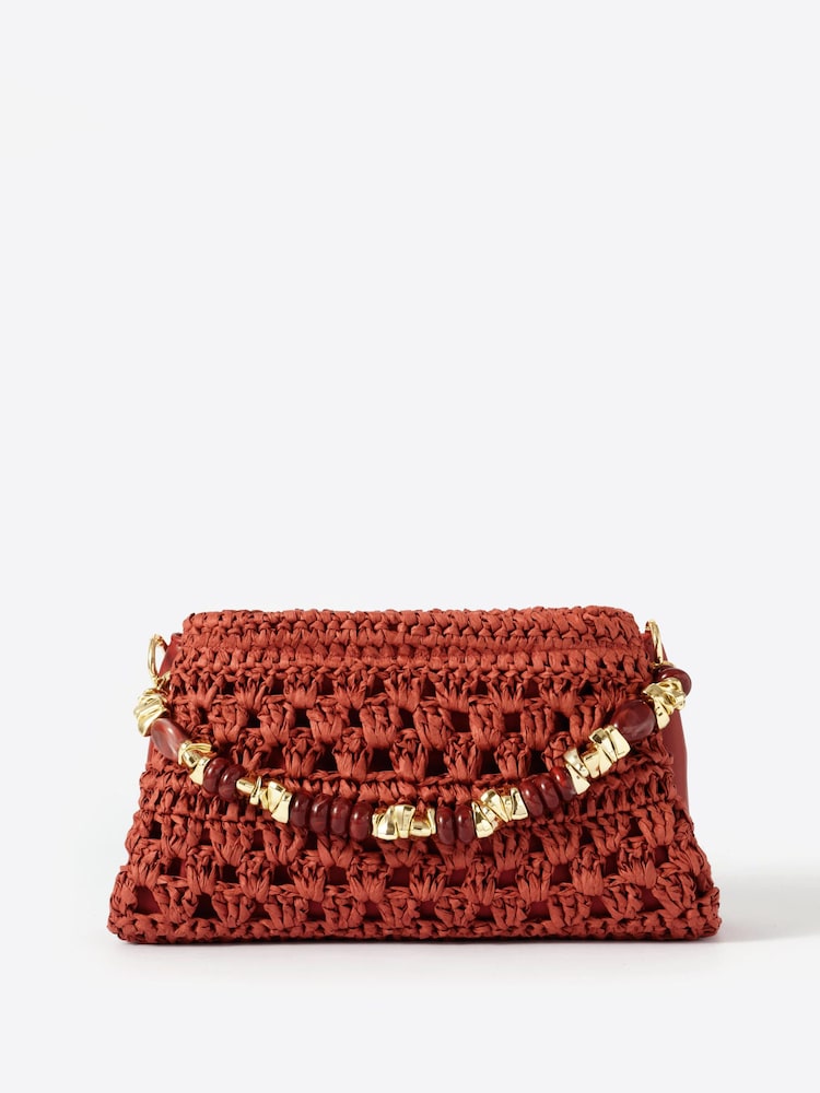 Mint Velvet Red Sara Paper Crochet Style Cross-Body Bag with Beaded Charm Handle - Image 2 of 5
