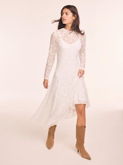 Mint Velvet White Lace Full Asymmetric Midi Dress - Image 1 of 8