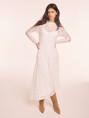 Mint Velvet White Lace Full Asymmetric Midi Dress - Image 2 of 8