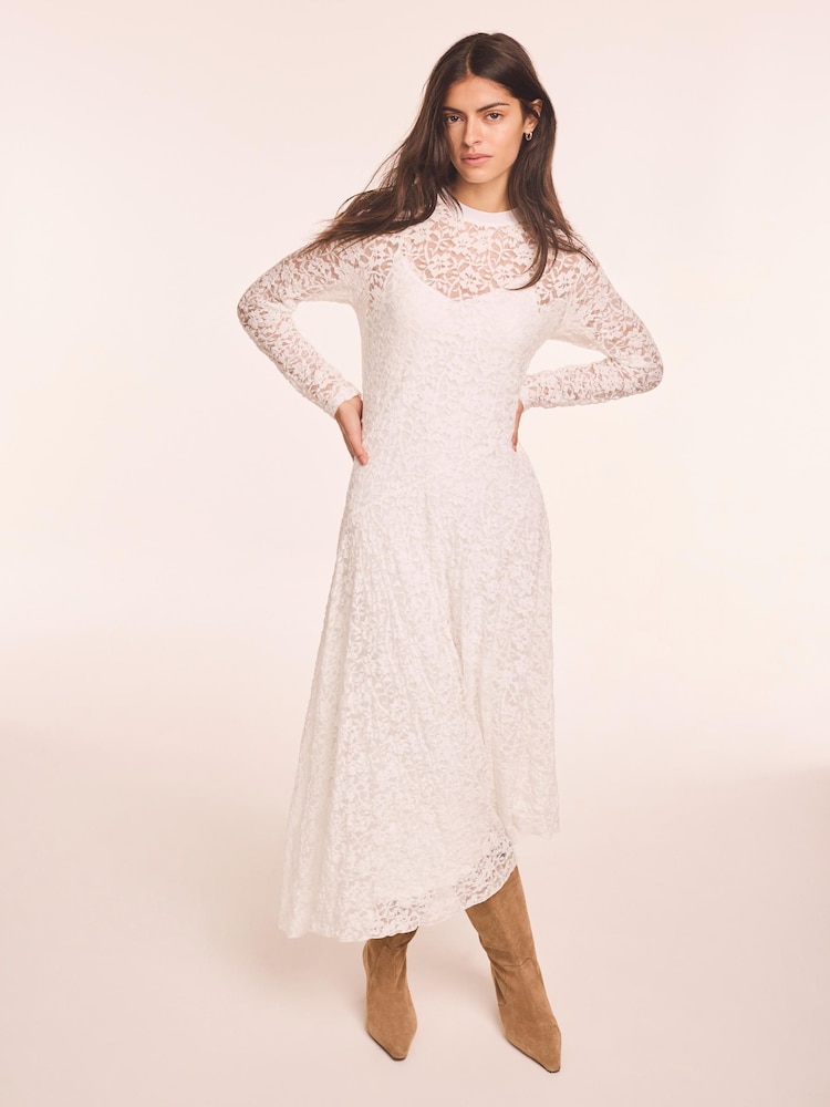 Mint Velvet White Lace Full Asymmetric Midi Dress - Image 2 of 8