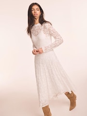 Mint Velvet White Lace Full Asymmetric Midi Dress - Image 3 of 8